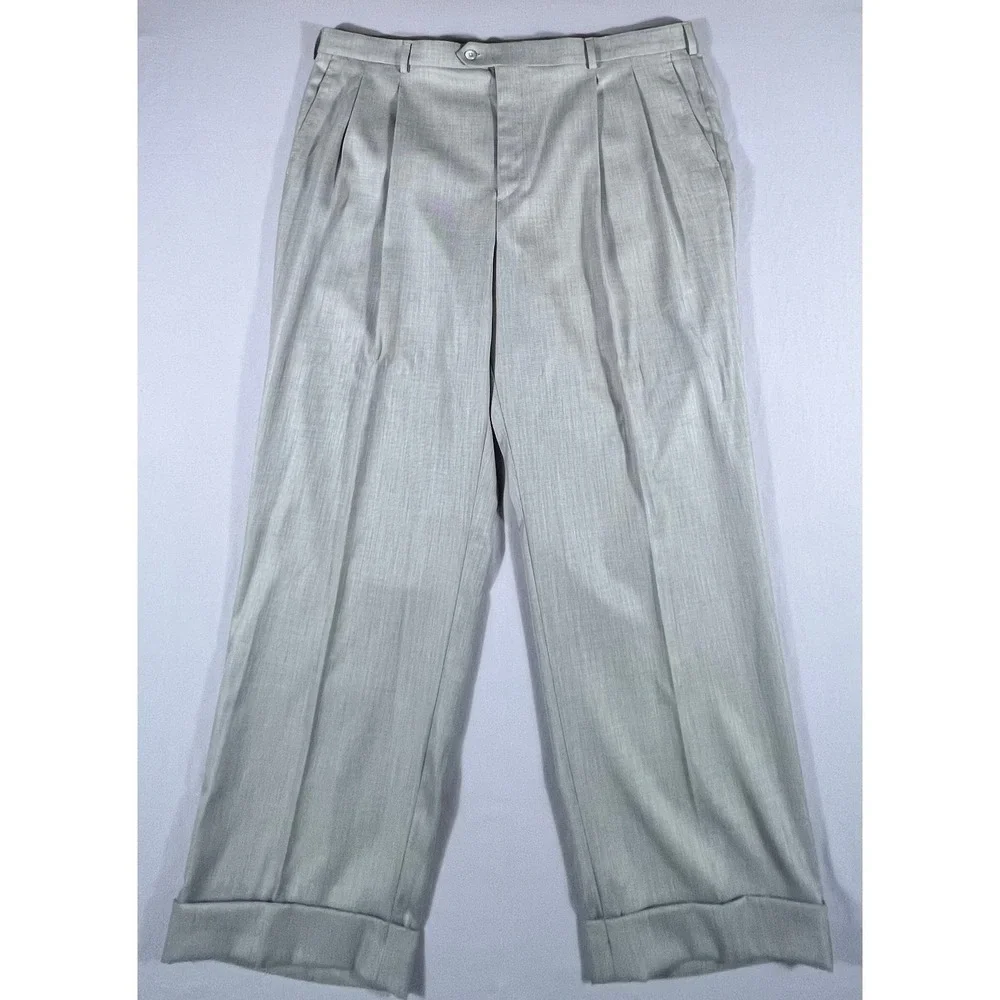 Stafford Essentials Men's 44x30 Gray Pleated Cuffed Classic Fit Dress Pants